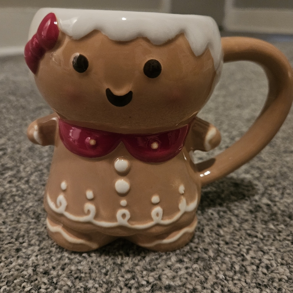 Adorable GINGERBREAD Girl Mug With Red Bow